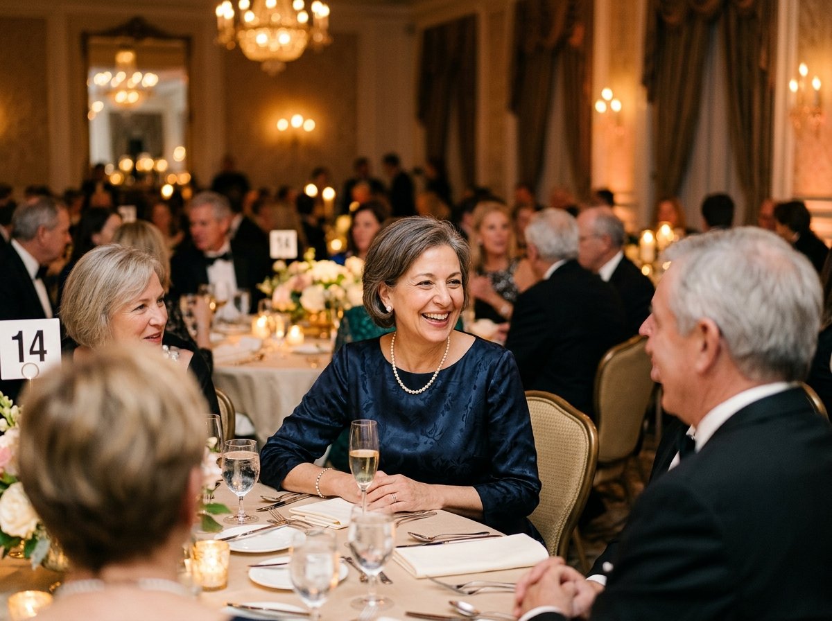 Nicola Benyahia at a formal celebration dinner